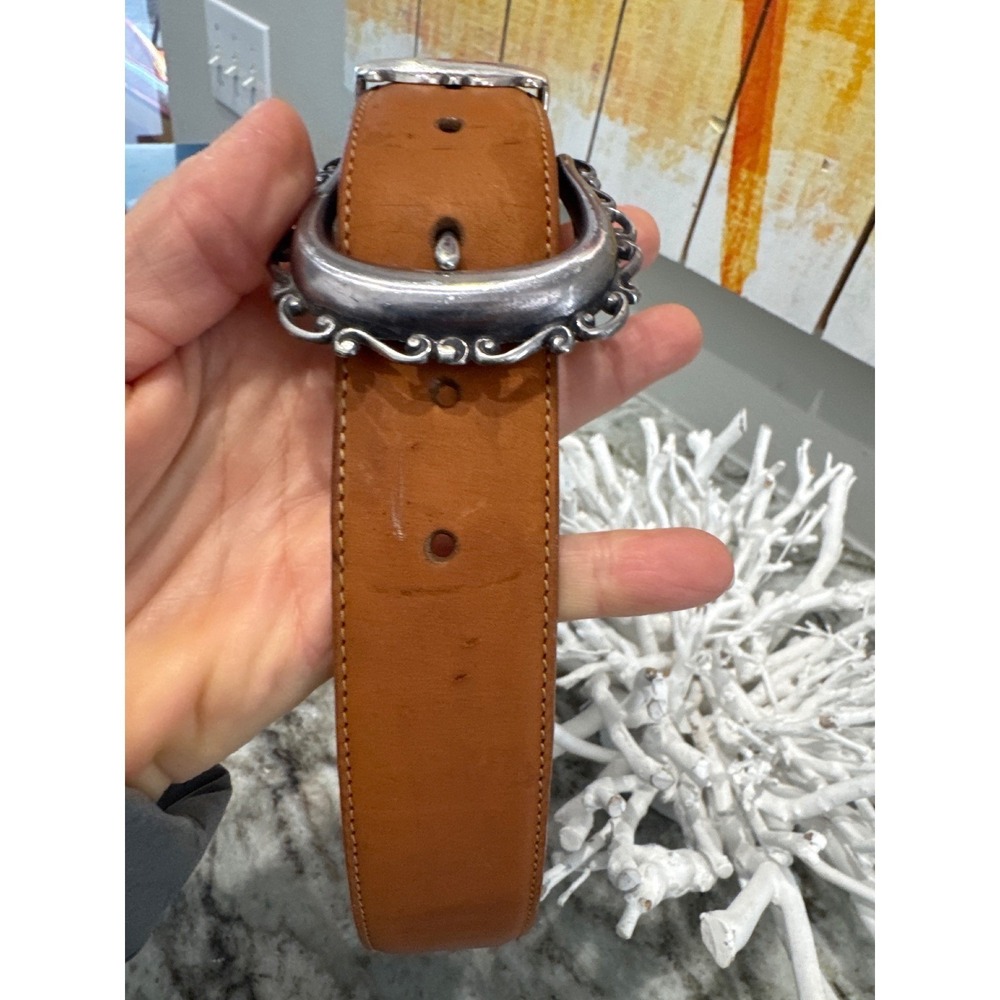 Brighton women's tan leather western belt with‎ an ornate silver-toned buckle MD - Picture 2 of 8